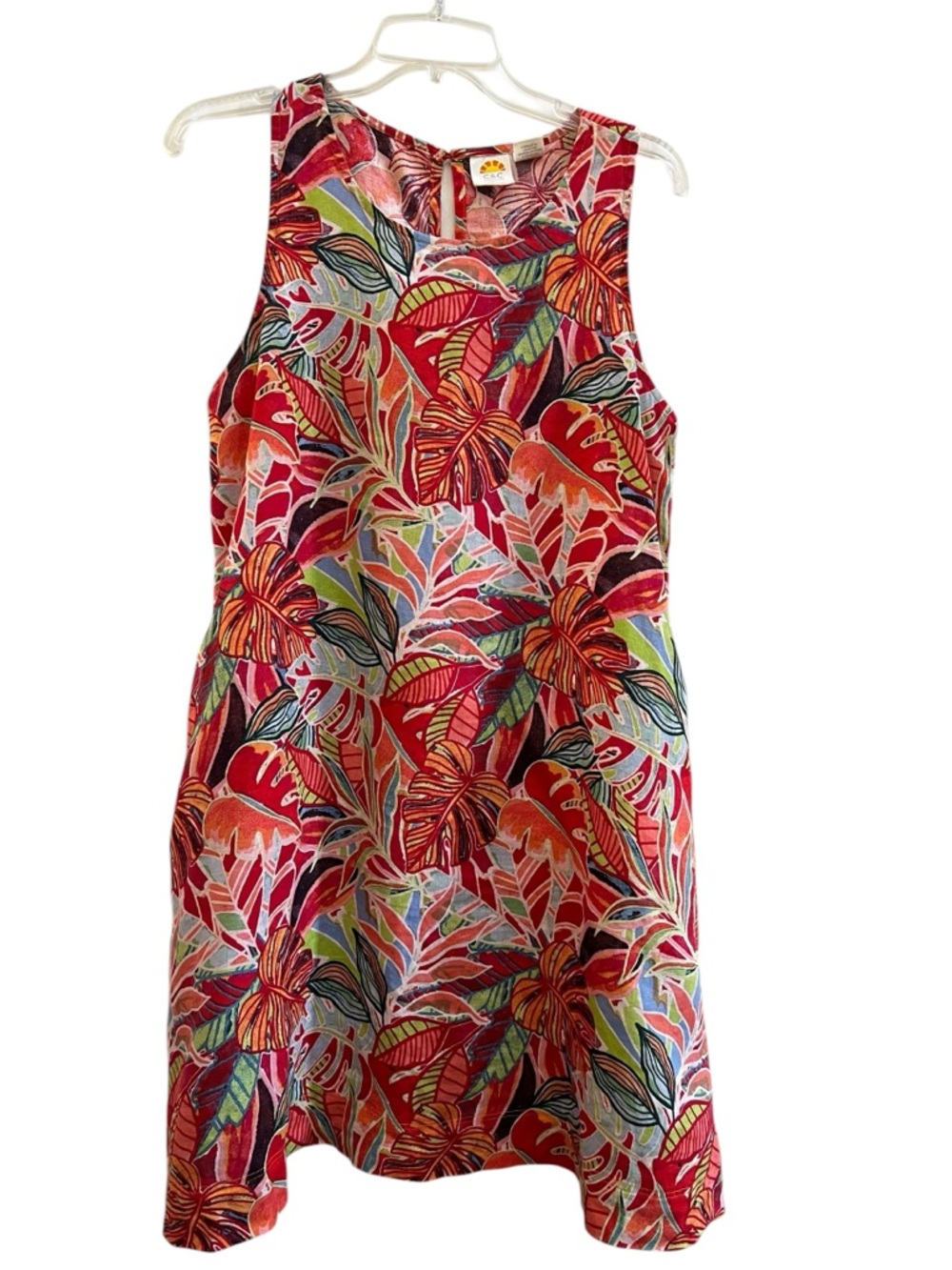 C&C California Linen Tropical Print Shift Dress Sleeveless M Resort Coastal Boho